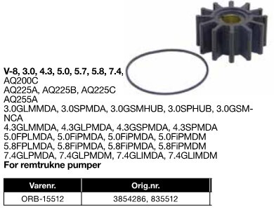 ORB-15512	Orbitrade Impeller V8, 3.0, 4.3, 5.0, 5.7, 5.8,7.4